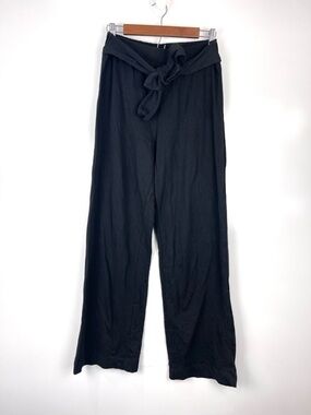 Zara Wide Leg Casual Pants Black Tie Waist Stretch Size Large Cotton High Waist